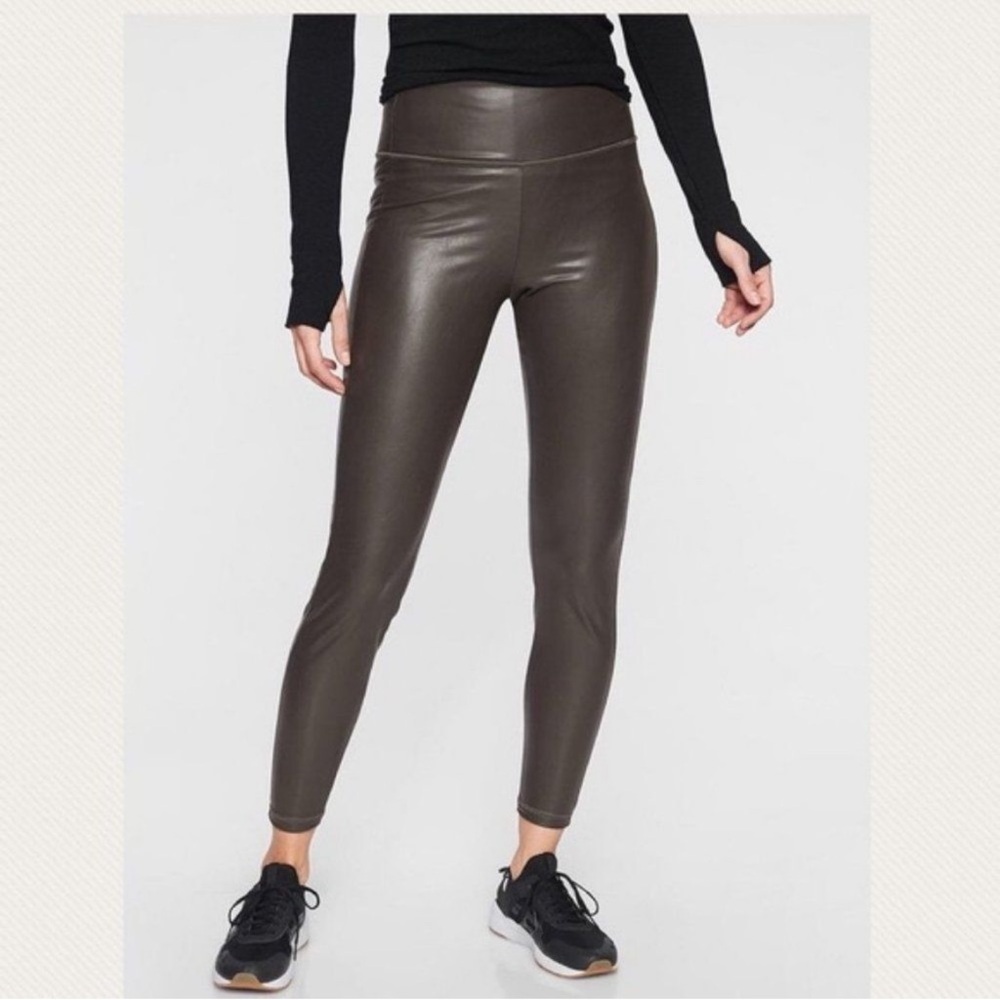 Athleta Dark Gray Faux Leather Leggings Slimming High‎ Rise Medium